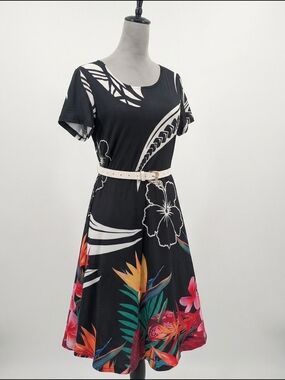 Black Tropical Floral A-Line Dress - Unbranded